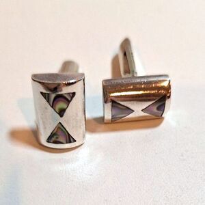 Vintage Mens Taxco Mexico 925 Cuff Links w/Abalone Inlaid Design